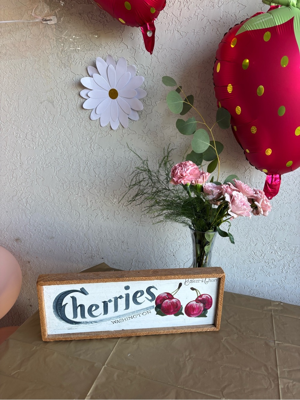 VTG handpainted solid wood cherries decor